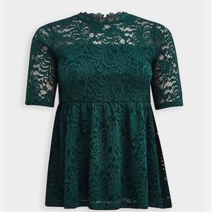 Torrid nwt babydoll, lace, high neck emerald green 3x womans
